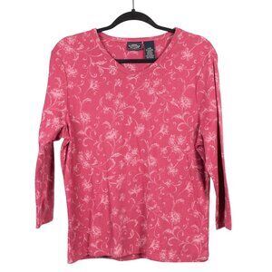 Sonoma VNeck Shirt Womens NWOT Pink Floral 3/4 Sleeve Cotton Lightweight Casual